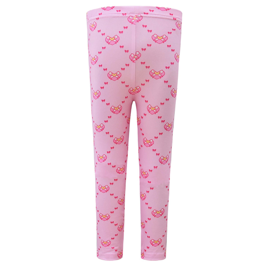 Girls Princess Pink Costume Heart Printed Dress Bag Leggings 3pcs Full Set for Halloween Party 4-12Y