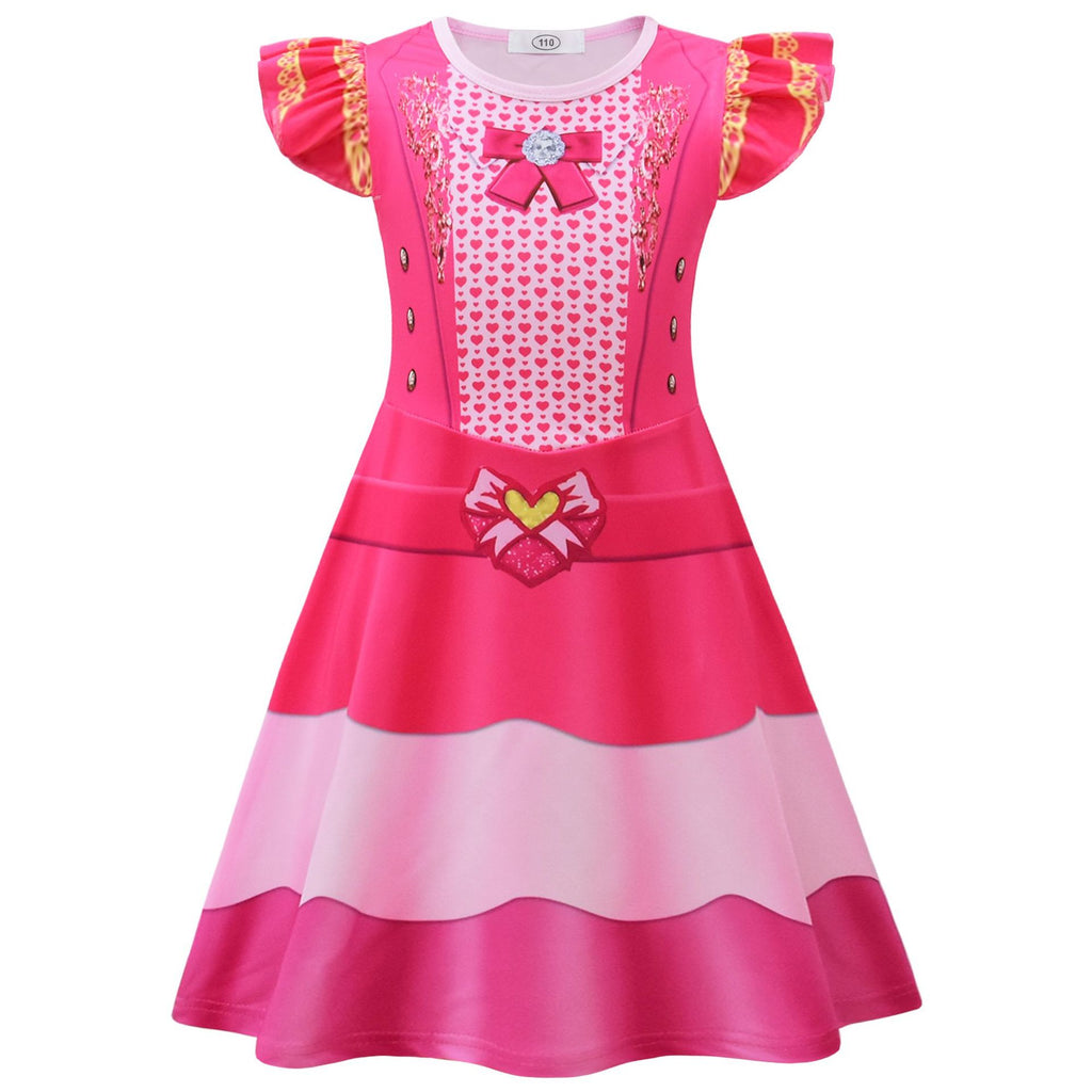 Girls Princess Pink Costume Heart Printed Dress Bag Leggings 3pcs Full Set for Halloween Party 4-12Y