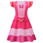 Girls Princess Pink Costume Heart Printed Dress Bag Leggings 3pcs Full Set for Halloween Party 4-12Y