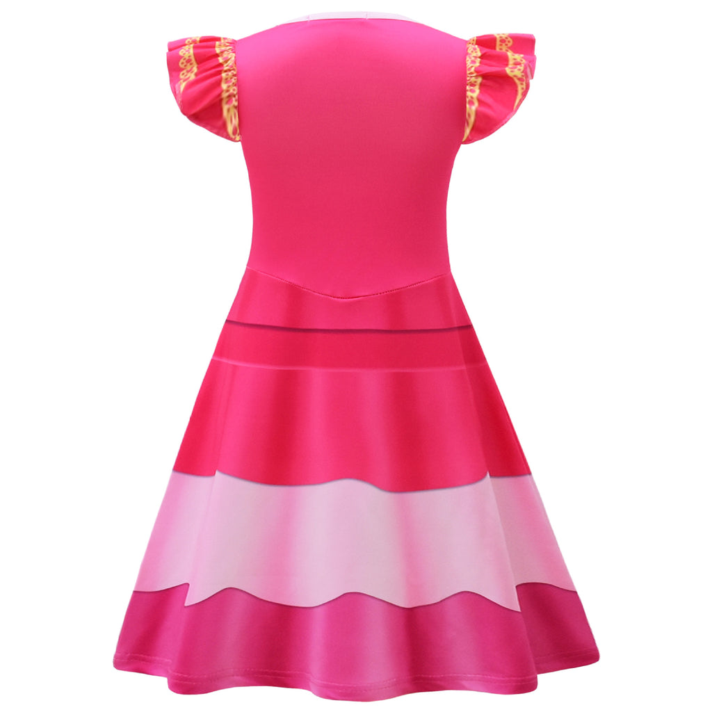 Girls Princess Pink Costume Heart Printed Dress Bag Leggings 3pcs Full Set for Halloween Party 4-12Y