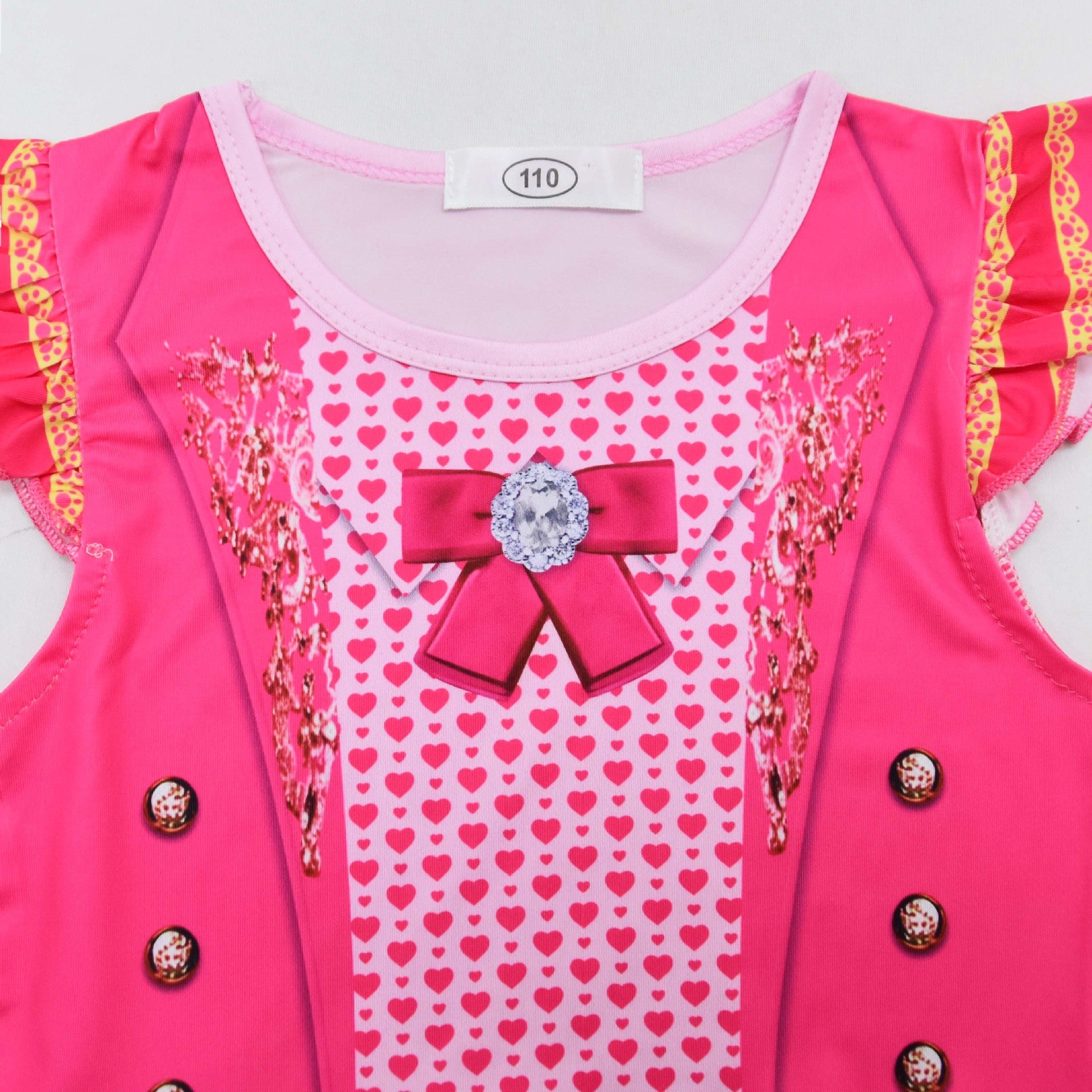 Girls Princess Pink Costume Heart Printed Dress Bag Leggings 3pcs Full Set for Halloween Party 4-12Y