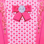 Girls Princess Pink Costume Heart Printed Dress Bag Leggings 3pcs Full Set for Halloween Party 4-12Y