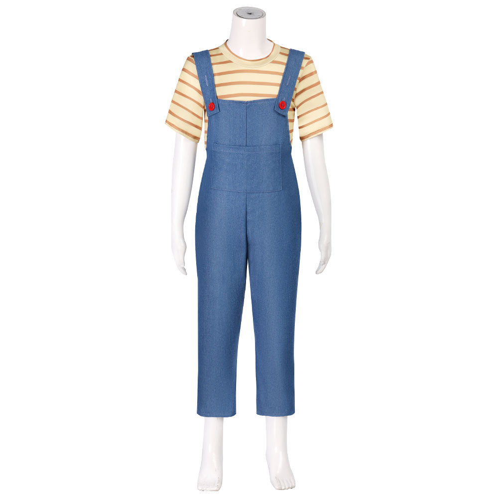 Women Striped Shirt and Denim Overalls Adult Animated Movie Youngest Sister Costume for Halloween