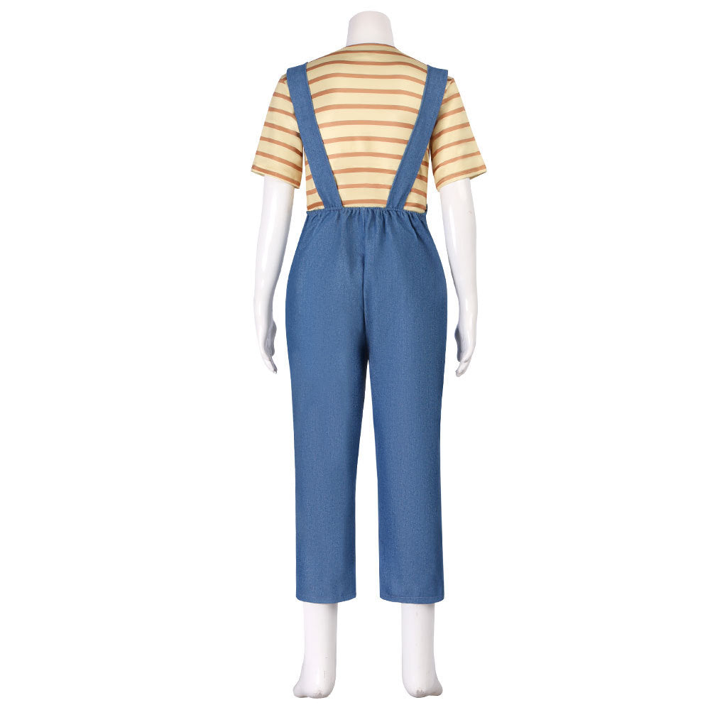 Women Striped Shirt and Denim Overalls Adult Animated Movie Youngest Sister Costume for Halloween