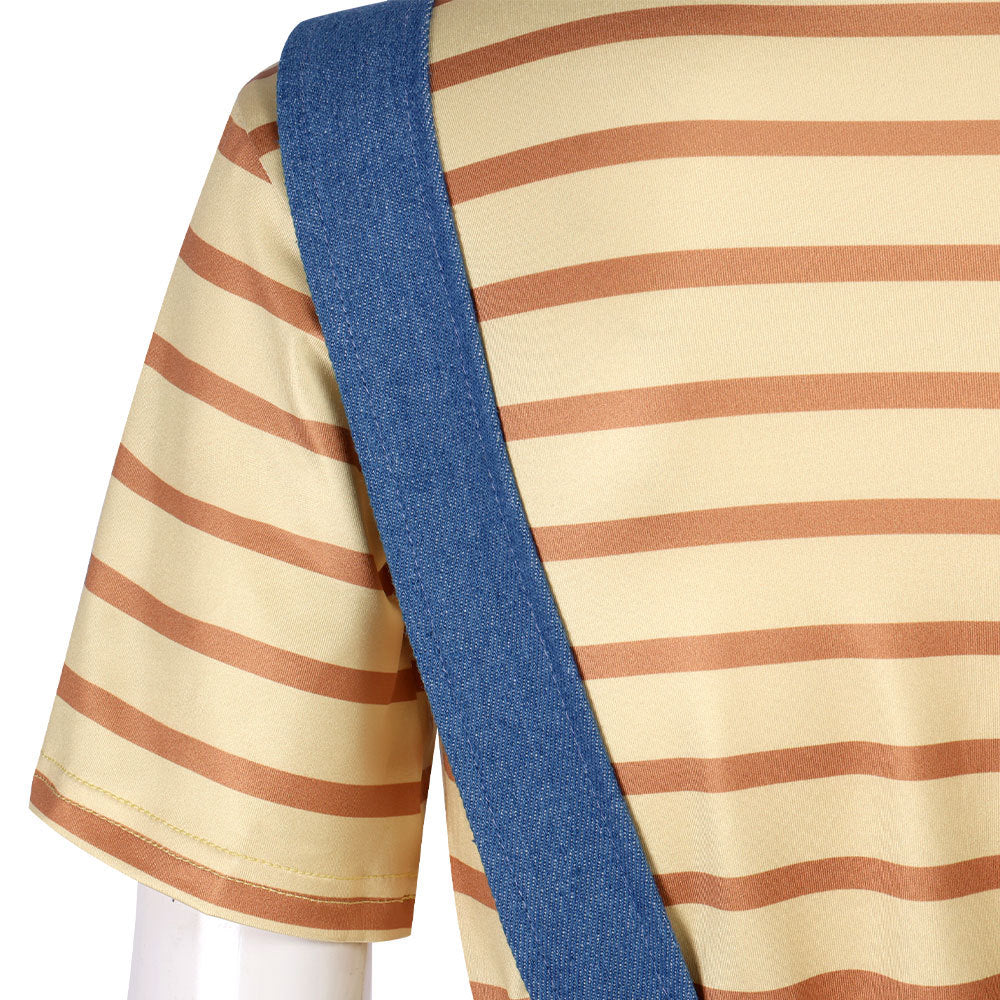 Women Striped Shirt and Denim Overalls Adult Animated Movie Youngest Sister Costume for Halloween
