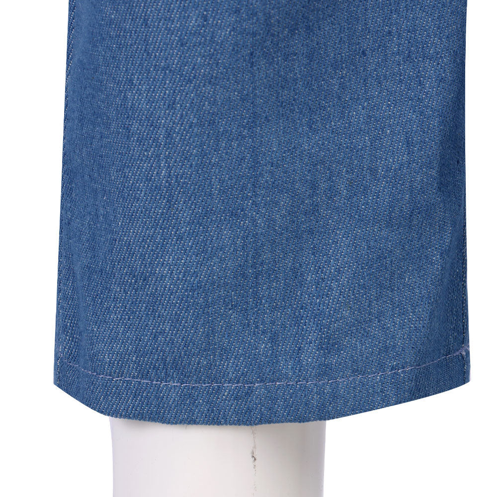 Women Striped Shirt and Denim Overalls Adult Animated Movie Youngest Sister Costume for Halloween