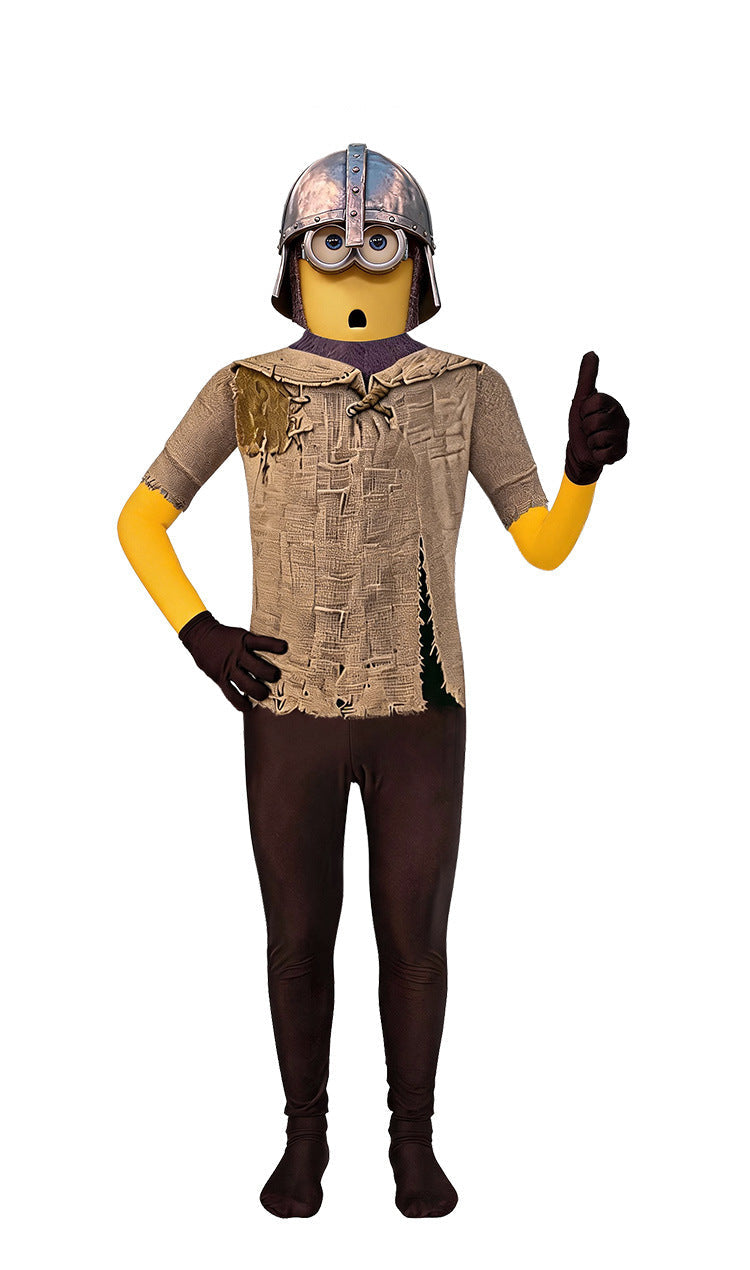 Yellow Medieval Knight Costume Funny Creature Jumpsuit Helmet 2pcs Suit for Cosplay Carnival