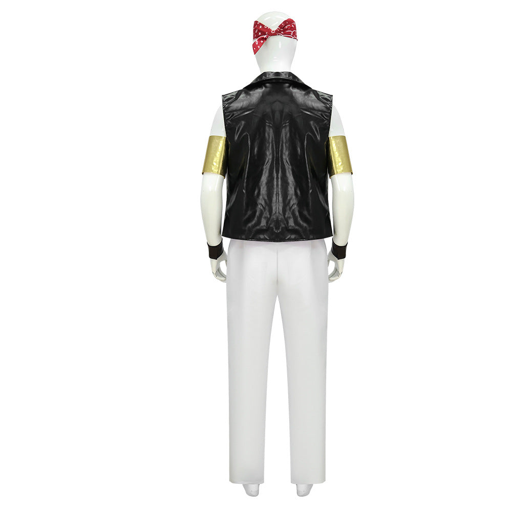 80s Retro Supervillain Costume Dancing Bad Boy Black Vest White Pants 8pcs Suit for Halloween Carnival