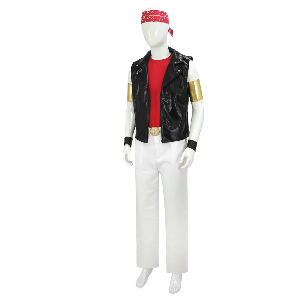 80s Retro Supervillain Costume Dancing Bad Boy Black Vest White Pants 8pcs Suit for Halloween Carnival