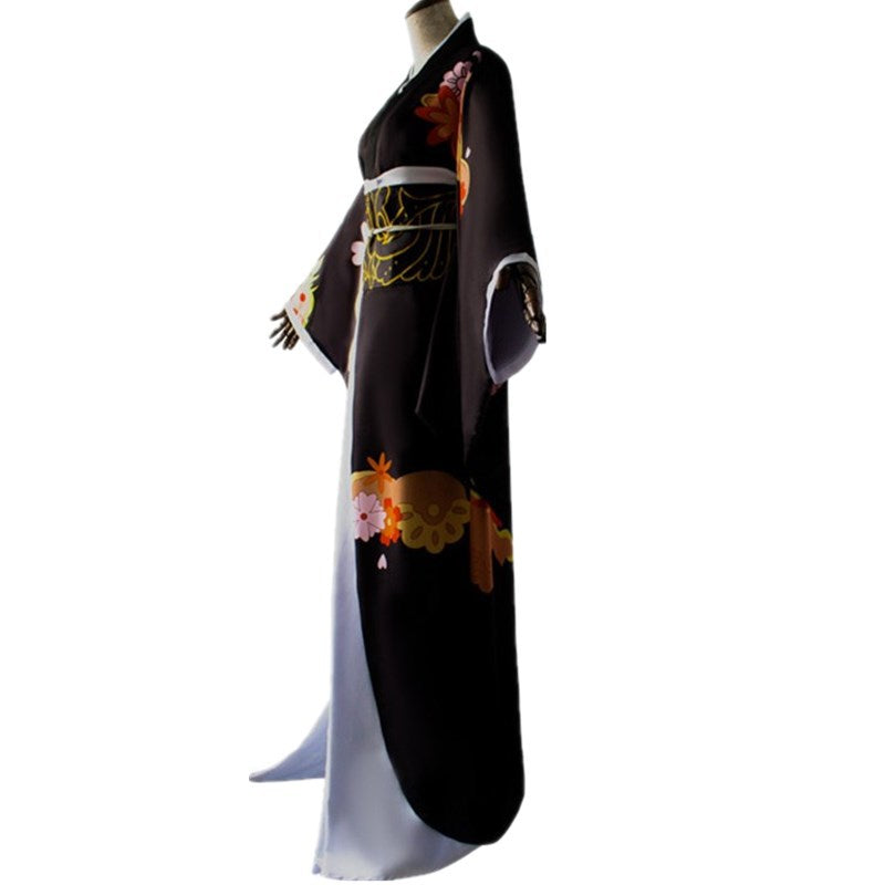 Female Demon King Costume Japanese Traditional Floral Black Kimono Set for Halloween Cosplay