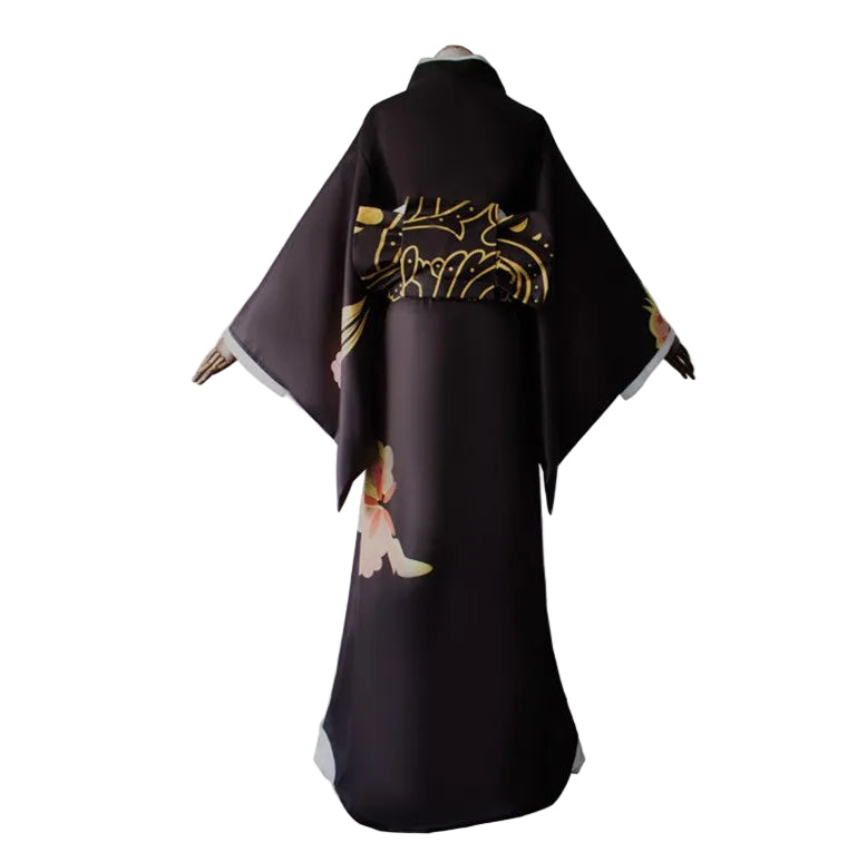 Female Demon King Costume Japanese Traditional Floral Black Kimono Set for Halloween Cosplay