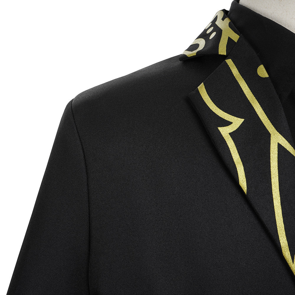 Mens Demon King Costume Black Jacket Pants Shirt and Hat Suit for Dress-up Party