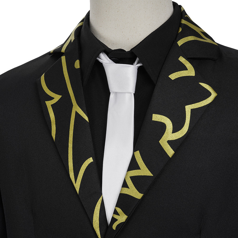 Mens Demon King Costume Black Jacket Pants Shirt and Hat Suit for Dress-up Party