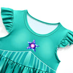 Girls Rosalina Princess Costume Green Dress and Bag 2pcs Suit for Cosplay Events