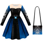 Girls Wonderland Princess Chloe Costume Blue Long Sleeve Dress Bag and Wig 3pcs Full Set for Cosplay Events