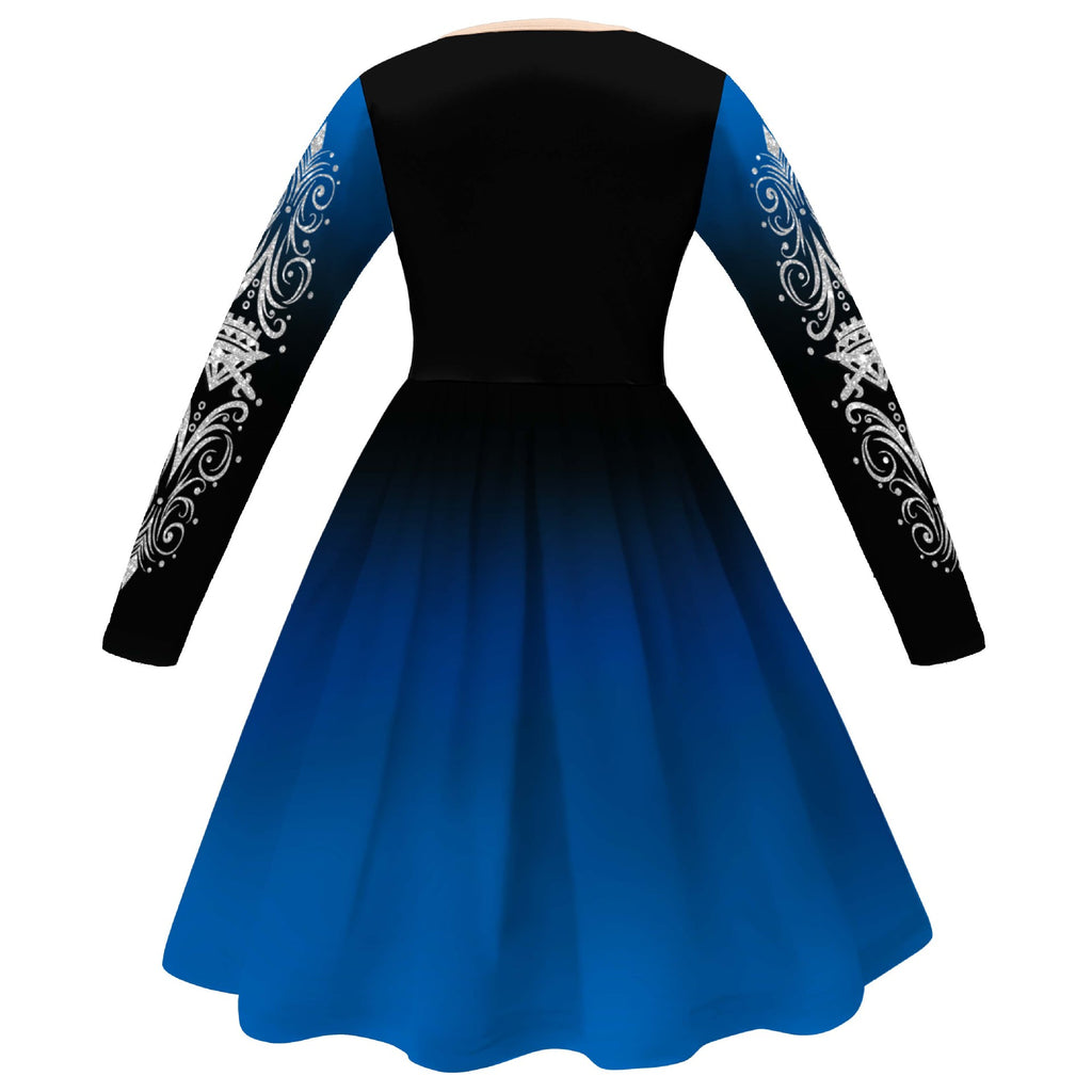 Girls Wonderland Princess Chloe Costume Blue Long Sleeve Dress Bag and Wig 3pcs Full Set for Cosplay Events