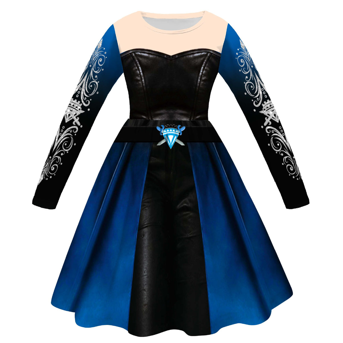 Girls Wonderland Princess Chloe Costume Blue Long Sleeve Dress Bag and Wig 3pcs Full Set for Cosplay Events