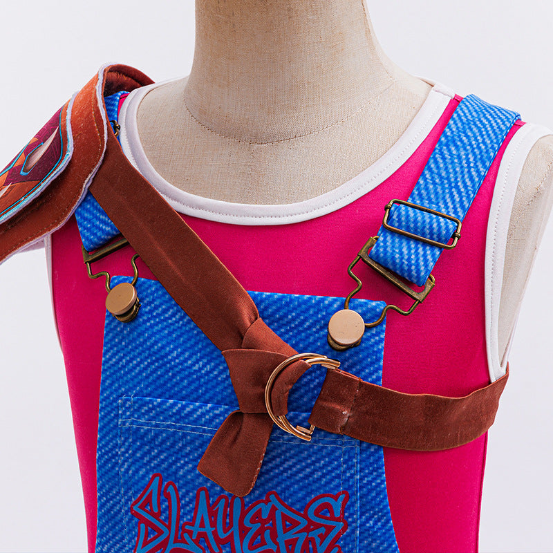 Kids Island Adventure Costume Blue Overalls Tank Top and Shoulder Armor 3pcs Full Set for Cosplay Carnival