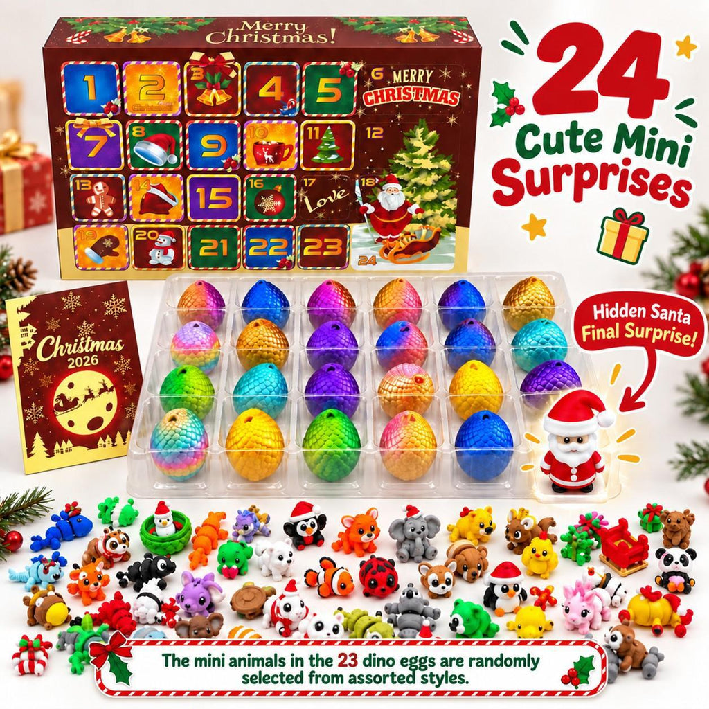 2026 Dinosaur Advent Calendar 24-Day Christmas Countdown Toy Set with 3D Printed Surprise Dragon Eggs for Kids