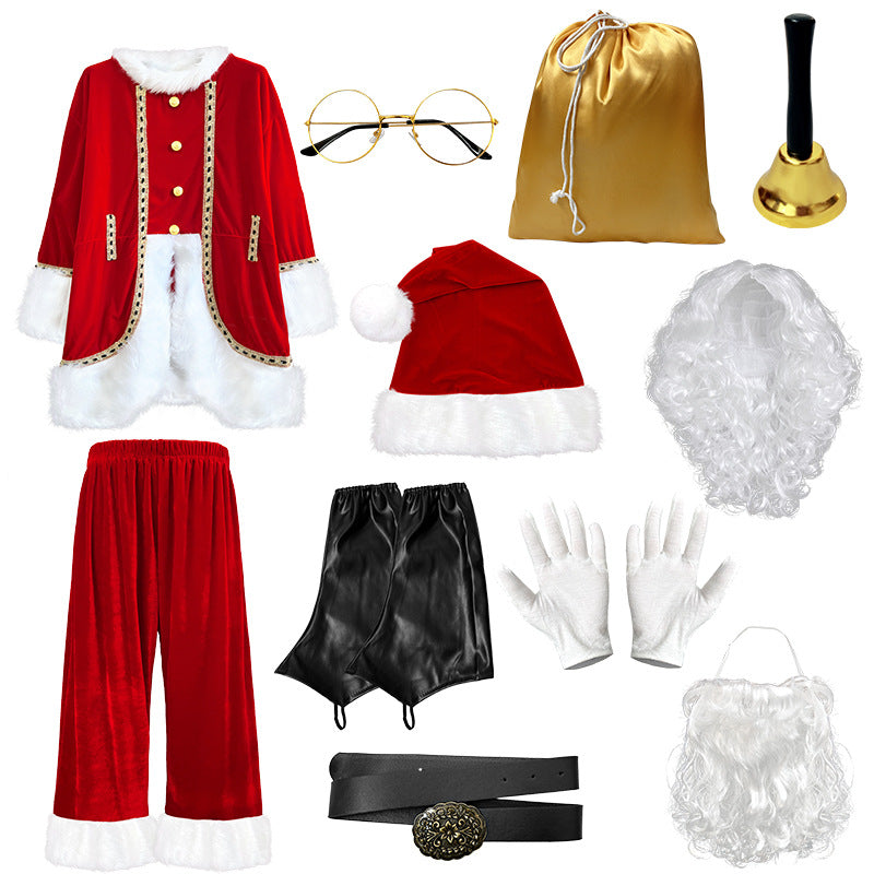 Adult Santa Costume Unisex Mrs Santa Claus Outfit with Hat Beard Belt and Gloves for Christmas Party