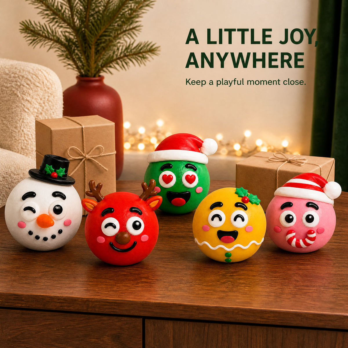 Christmas Squishy Toy 3 Pack Random Holiday Sensory Stress Balls Soft DIY Fidget Toys for Stocking Stuffers and Gifts