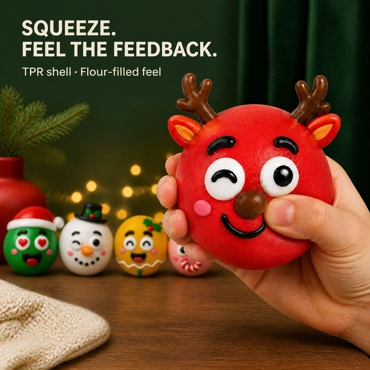 Christmas Squishy Toy 3 Pack Random Holiday Sensory Stress Balls Soft DIY Fidget Toys for Stocking Stuffers and Gifts
