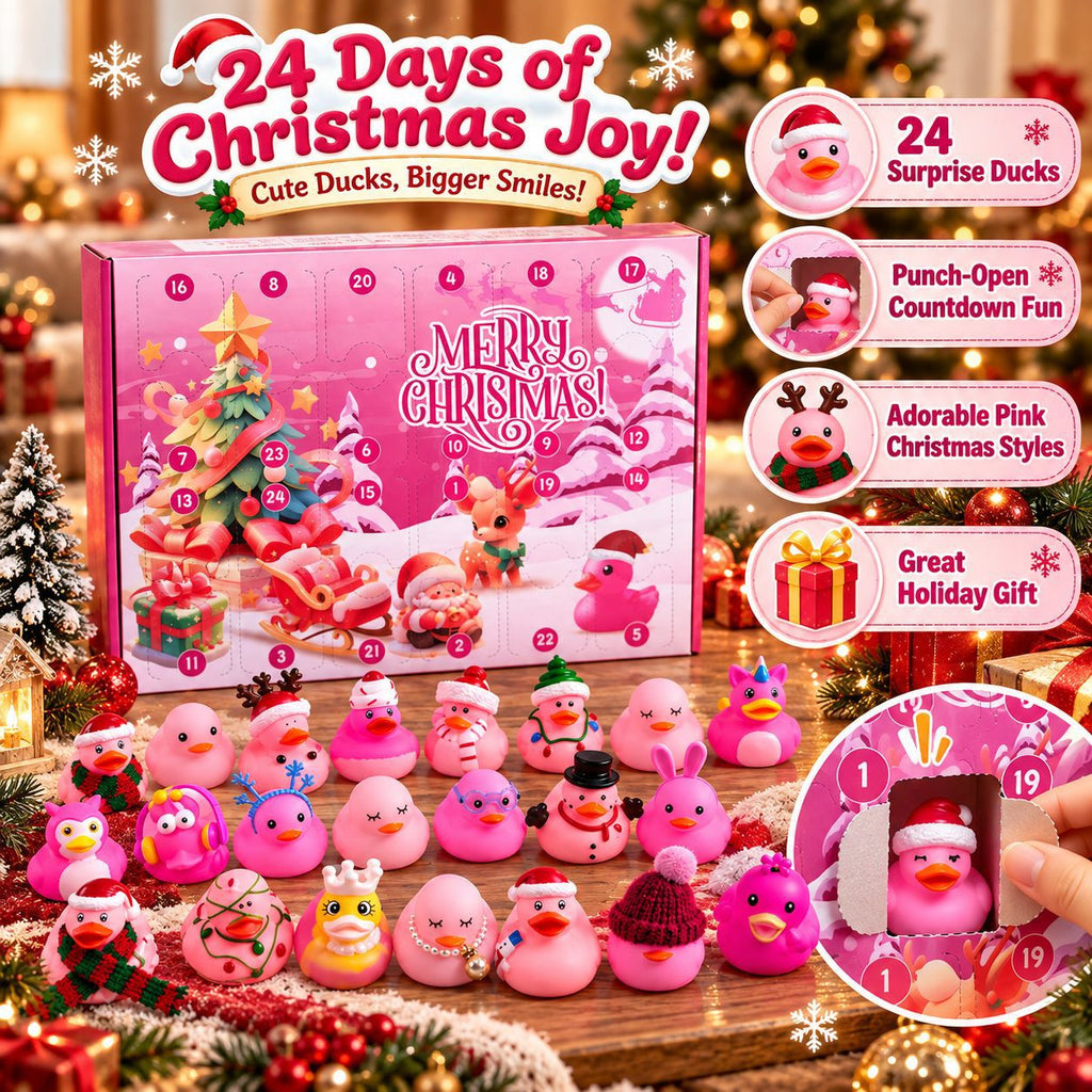Christmas Advent Calendar Countdown Blind Box with Floating Bath Squeeze Rubber Ducks for Toddler and Kids