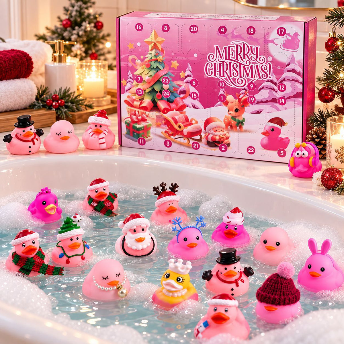 Christmas Advent Calendar Countdown Blind Box with Floating Bath Squeeze Rubber Ducks for Toddler and Kids