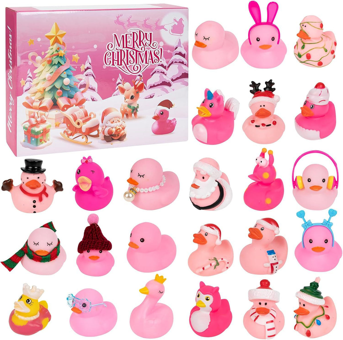 Christmas Advent Calendar Countdown Blind Box with Floating Bath Squeeze Rubber Ducks for Toddler and Kids