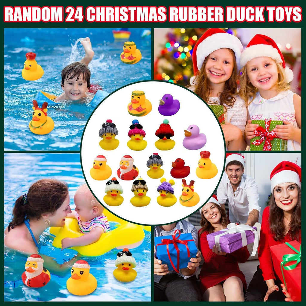 Christmas Advent Calendar Countdown Blind Box with Floating Bath Squeeze Rubber Ducks for Toddler and Kids