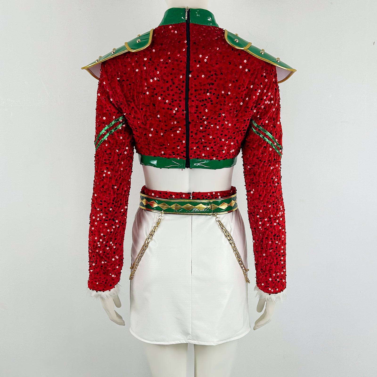 Xmas Pop Idol Costume Red Sequin Party Dress Unique Holiday Outfit