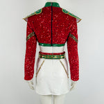 Xmas Pop Idol Costume Red Sequin Party Dress Unique Holiday Outfit