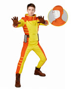 Mens Exploding Hero Costume Yellow Jumpsuit with Helmet and Accessories for Halloween Cosplay