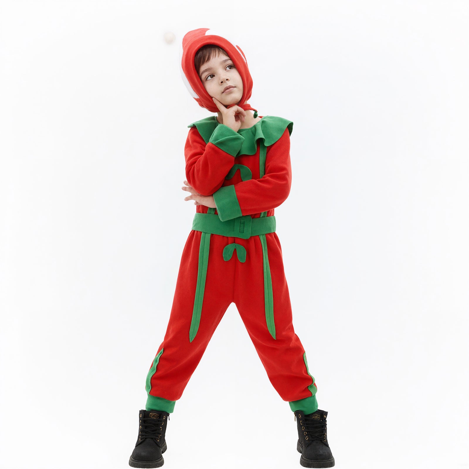 Kids Elf Costume Christmas Elf Outfit Boys Girls Xmas Jumpsuit and Hat 2pcs Elf Suit