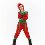 Kids Elf Costume Christmas Elf Outfit Boys Girls Xmas Jumpsuit and Hat 2pcs Elf Suit
