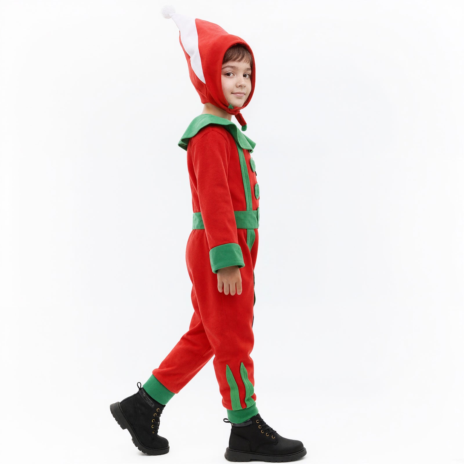 Kids Elf Costume Christmas Elf Outfit Boys Girls Xmas Jumpsuit and Hat 2pcs Elf Suit
