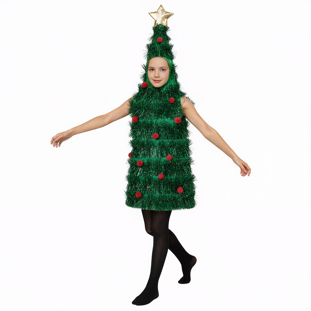 Girls Christmas Tree Dress with Hat Funny Christmas Costume Festive Party Outfit