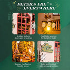 3D Wooden Puzzle Book Nook Kit DIY Miniature Dolls with LED Light Book Shelf Decoration