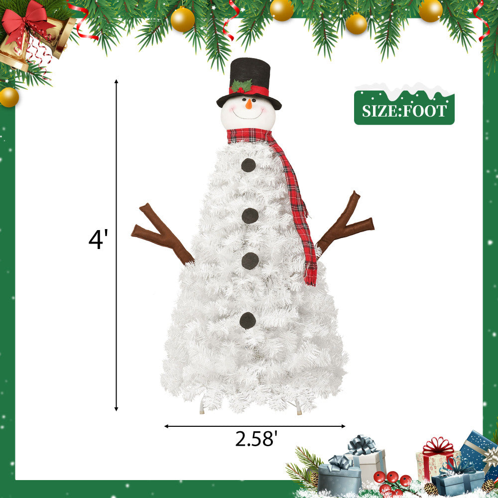 4ft Snowman-Shaped Christmas Tree with 100 Warm Lights Artificial Xmas Tree Holiday Decoration