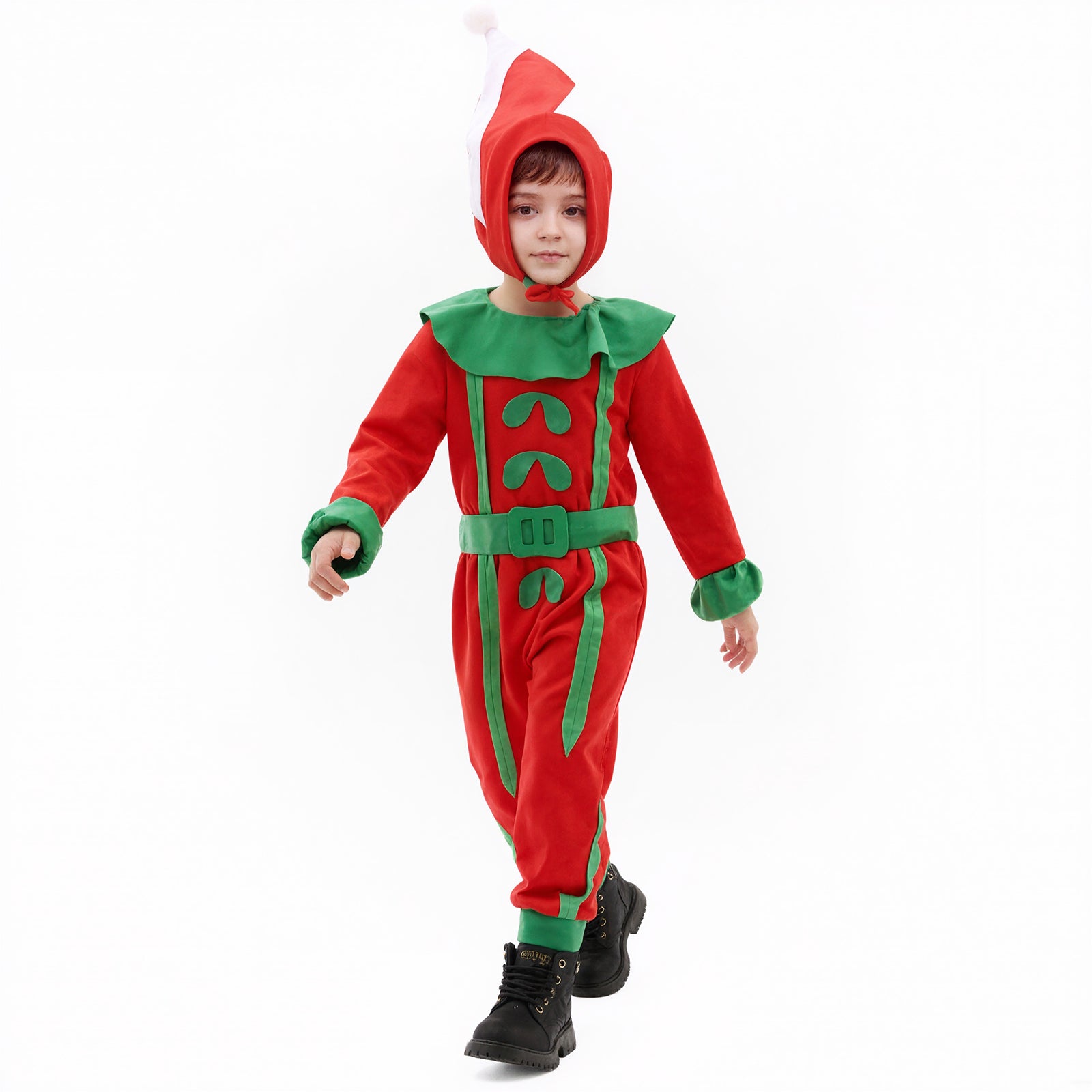 Kids Elf Costume Christmas Elf Outfit Boys Girls Xmas Jumpsuit and Hat 2pcs Elf Suit