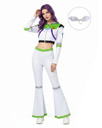 Girls Women Space Ranger Costume Green Cropped Jacket and Flare Pants Set for Halloween Carnival