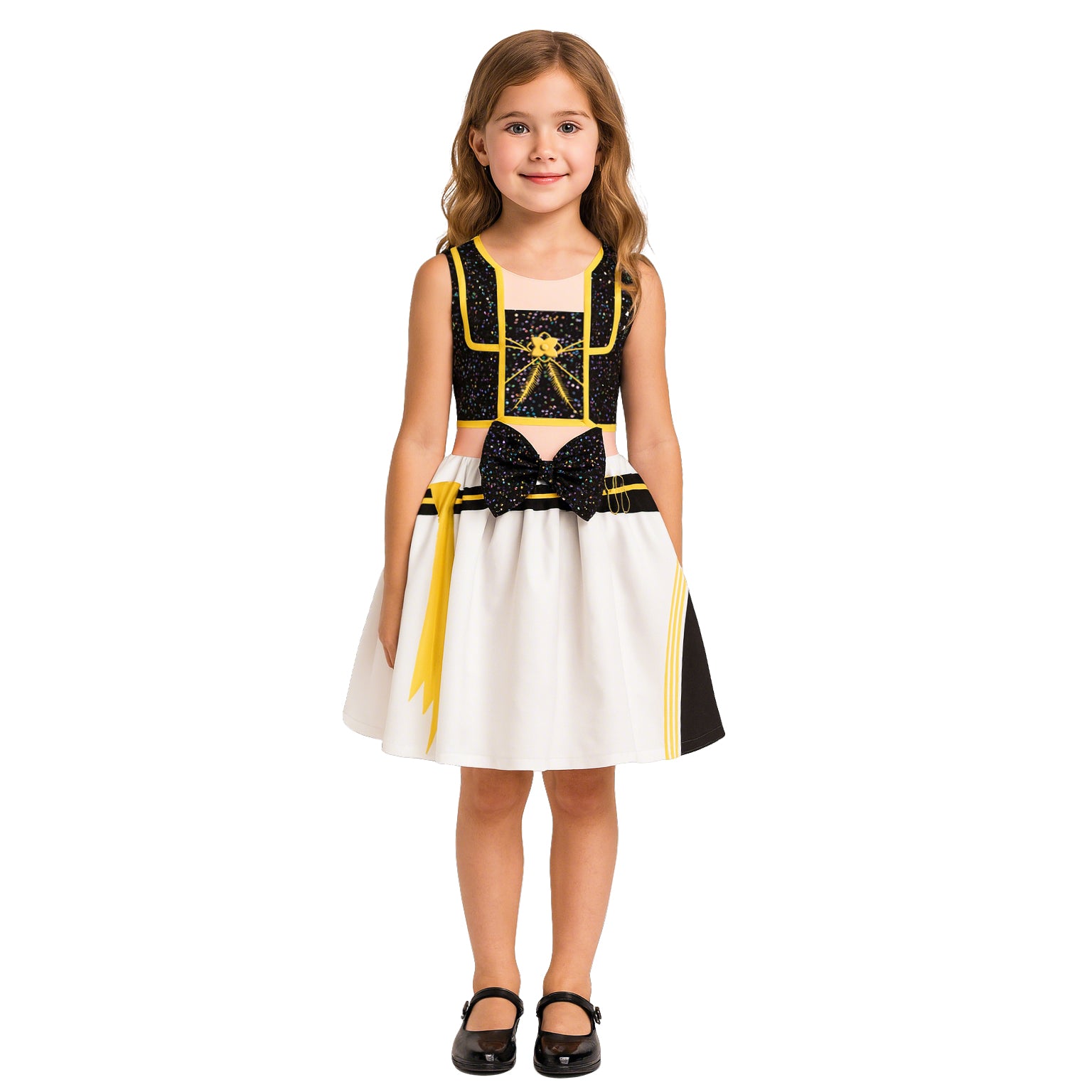 Girls Black Ball Gown Cute Stage Performance Dress and Bag Suit for 4T-10 Years