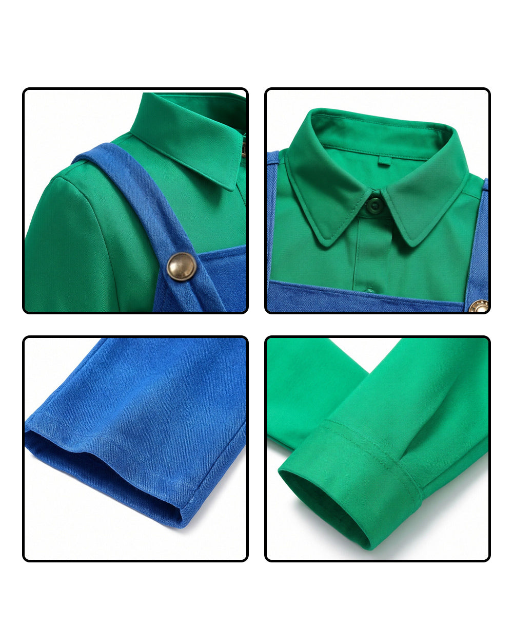 5pcs Super Plumber Brother Costume Shirt Overalls Hat  Gloves and Beard Set for Themed Party