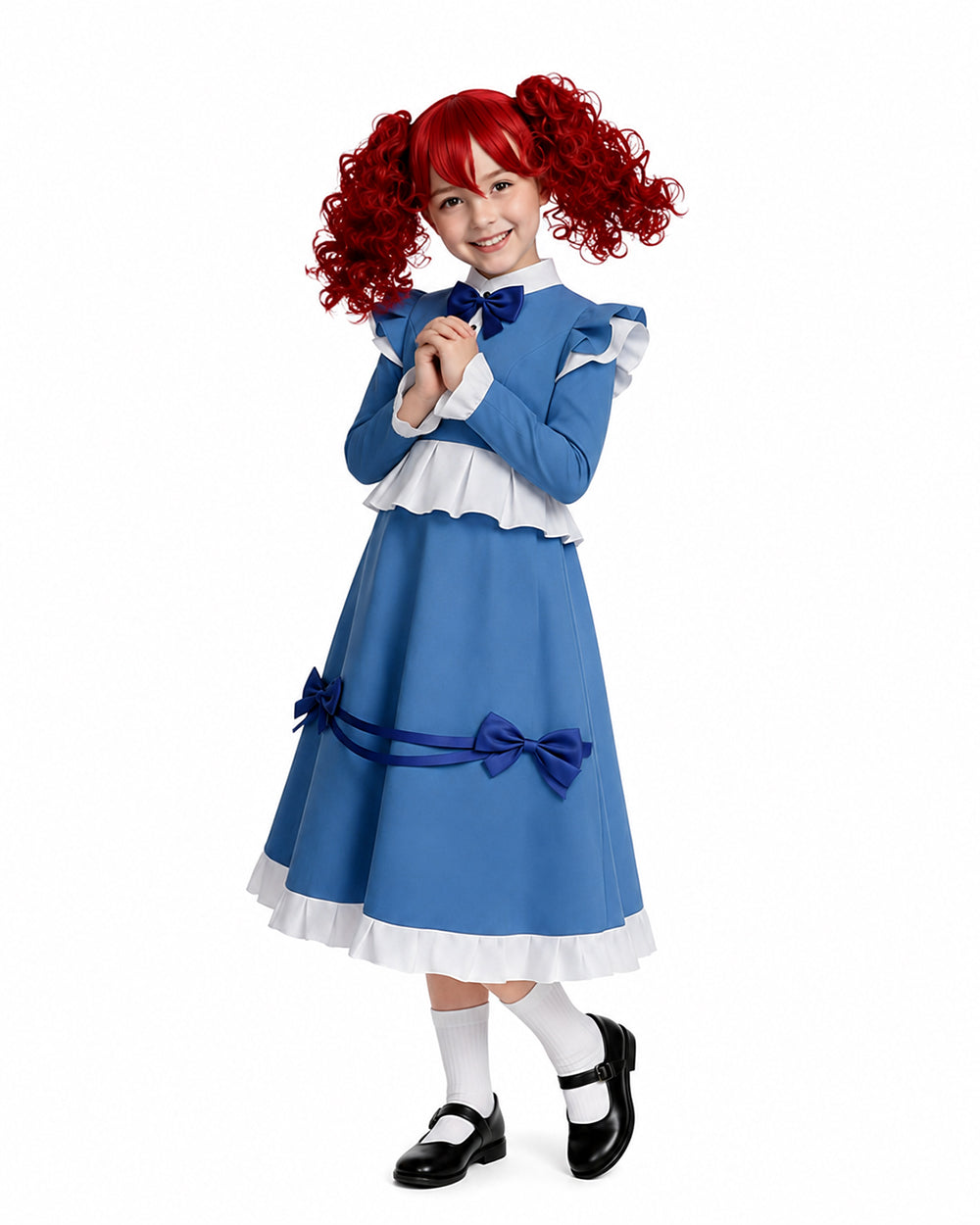 Girls The Incredible Doll Costume Blue Maid Dress with Matching Bow Accessories for Halloween Cosplay Theme Parties