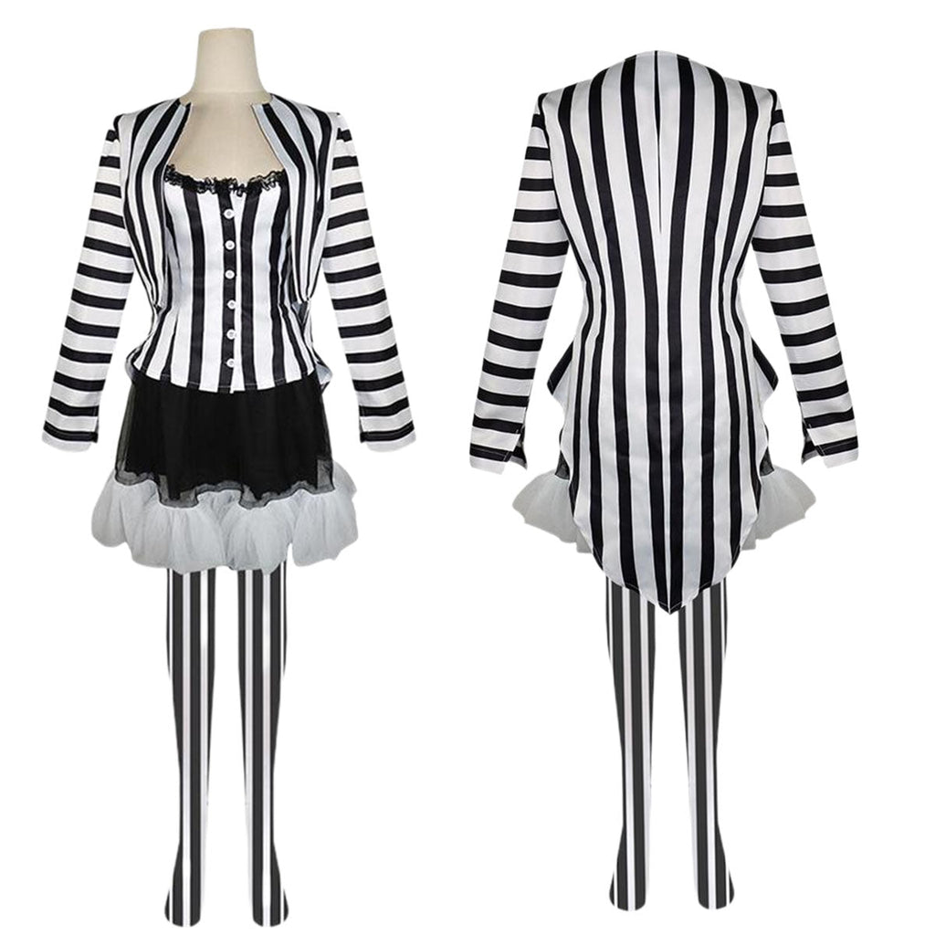 Women‘s Betelgeuse Costume Lydia Deetz Black and White Striped Suit for Halloween Carnival