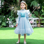 Little Girls Winter Princess Dress Elsa Snowflake Fluffy Sweater Dresses 1-10 Years
