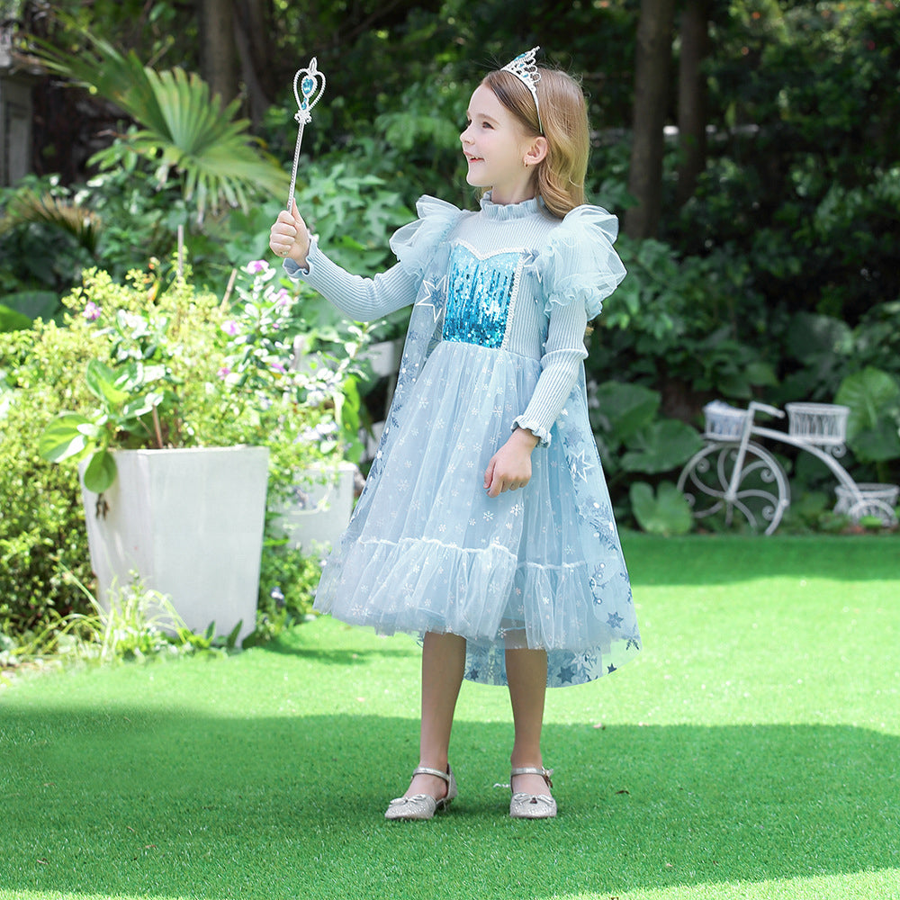Little Girls Winter Princess Dress Elsa Snowflake Fluffy Sweater Dress Sun Baby Little Girls Winter Princess Dress Elsa Snowflake Fluffy Sweater Dress Sun Baby