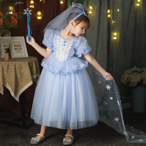 Kids Elsa Dress Light Up Princess Dress with Trailing Cape Ice Queen Glowing Elsa Costume