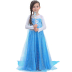 Kids Elsa Princess Dress and Accessories Snow Queen Cosplay Party Princess Dress with Long Cape