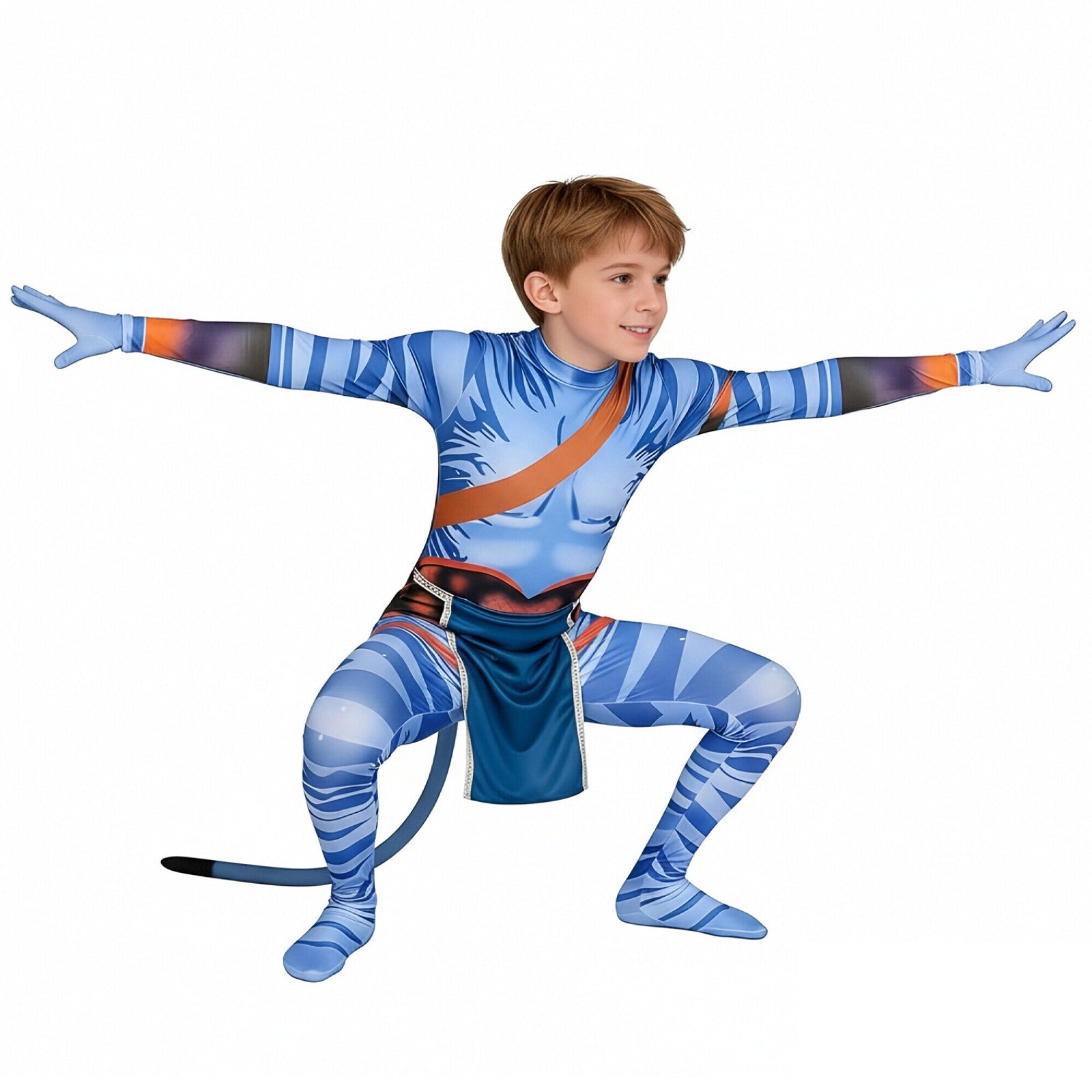 Jake Sully Costume Spandex Na'vi Outfit Blue Jumpsuit with Tail and Apron Set